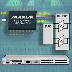 MAX3622：Maxim網(wǎng)絡(luò)設(shè)備用超低抖動、兩路輸出時鐘發(fā)生器