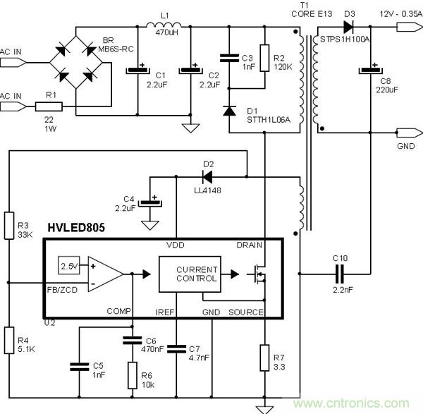 首個最簡單、器件最少的LED驅(qū)動電路設(shè)計(jì)