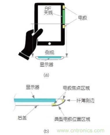 (a)側剖視圖描述；(b)電極焦點區(qū)域描述