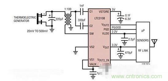 LTC3108 電源芯片優(yōu)化用于從熱電設(shè)備收集能量。