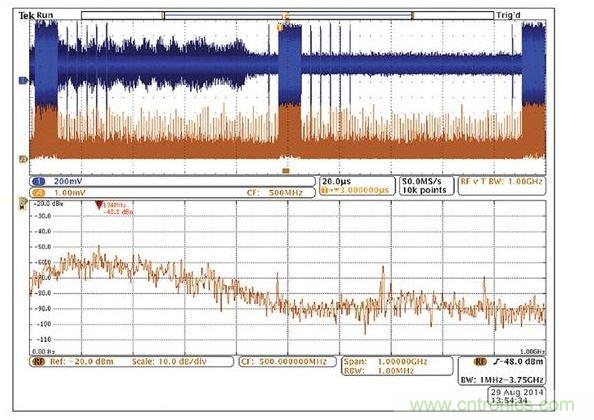 使用示波器模擬通道上的無源探針找出與射頻關聯(lián)的信號。