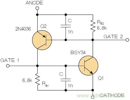 圖2：增加兩個(gè)電容值為1nF的SMD陶瓷電容器后，可以在ΔV達(dá)到10V的情況下防止導(dǎo)通。