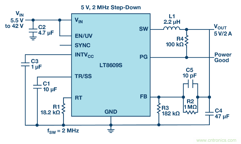 具 2.5 μA 靜態(tài)電流和超低 EMI 輻射的 42 V、2 A/3 A 峰值同步降壓型穩(wěn)壓器