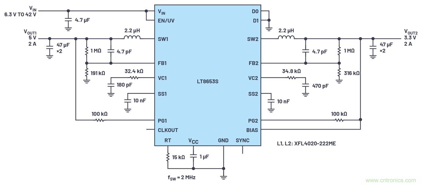 具有6.2 µA靜態(tài)電流的雙通道、42 V、2 A、單片、同步降壓型Silent Switcher 2穩(wěn)壓器