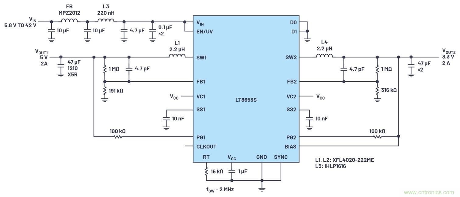 具有6.2 µA靜態(tài)電流的雙通道、42 V、2 A、單片、同步降壓型Silent Switcher 2穩(wěn)壓器