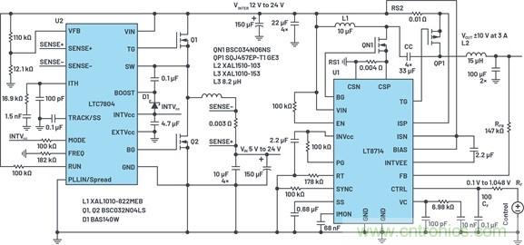 通過5 V至24 V輸入提供雙極性、雙向DC-DC流入和流出電流